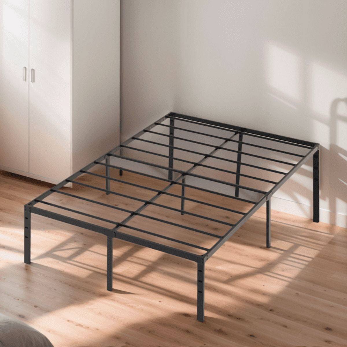 Alvantor Queen Metal Platform Bed Frame Black 14 inch Heavy Duty Steel Slat Support No Box Spring Needed Easy Assembly