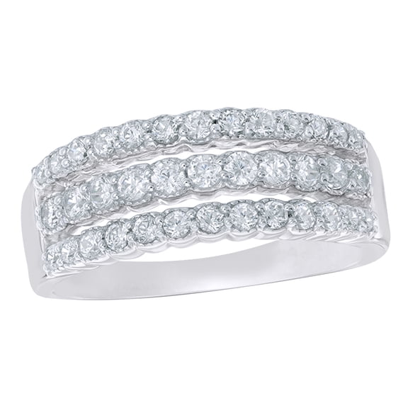AFFY White Natural Diamond Three Row Anniversary Ring in 10k White Gold
