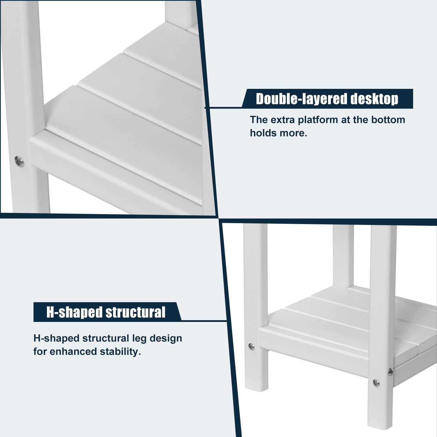 Nalone End Table Adirondack Small Side Table 16.5" Outdoor HDPE Plastic Small End Table for Home Living Room Bedroom Patio Farmhouse (White)