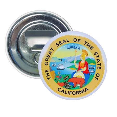 Bottle Opener - Magnet - State Seal California - USA | Fridge-Mounted Bar Tool, Travel Souvenir, Collectible Kitchen Accessory