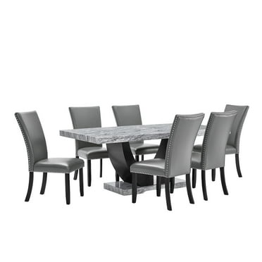 New Classic Furniture Lyra 7-Piece Wood Dining Table Set in Gray