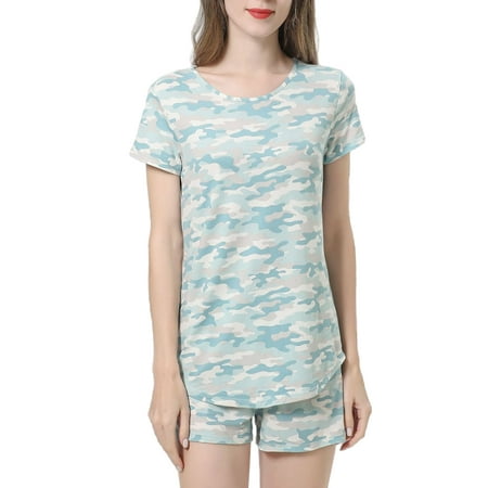 

Capreze Ladies 2 Pieces Pyjama Elastic Waist Camouflage Print Home Clothes Sleep Pjs Top And Shorts Pajamas Set
