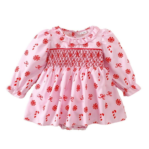 PMVFHDE Girls Bodysuits Girls Long Sleeve Christmas Cartoon Prints Romper Bodysuits for Everyday and Outdoor Pink,12-18 Months