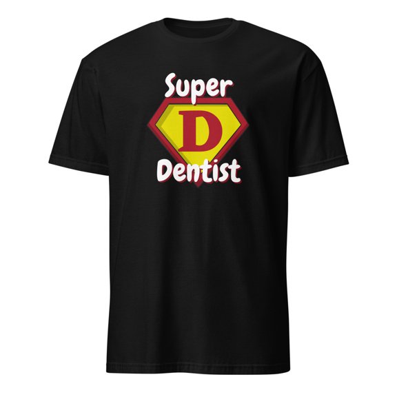 Super Dentist Hero Emblem Funny Professional Gift T-Shirt (Black, S)