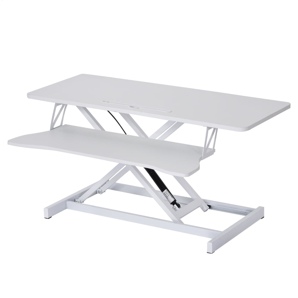 Standing Desk Converter Manual Pneumatic Spring Stable Iron Standing Desk Converter Height Adjustable Laptop Workstation with Keyboard Mouses Tray for Home Schol Company