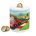 thumbnail image 1 of Sports Piggy Bank, Automobile Racing Boys on Highway Formula Car on the Road Youth Team Hobby Print, Ceramic Coin Bank Money Box for Cash Saving, 3.6" X 3.2", Multicolor, by Ambesonne, 1 of 4