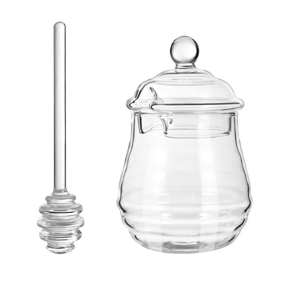 Miyuadkai Household Transparent Glass Honey Jar, Beeswax Jar 300Ml Beeswax Storage with Lid and Stirring Rod Glass Honeycomb Container for Jams and Jellies in Home Kitchens