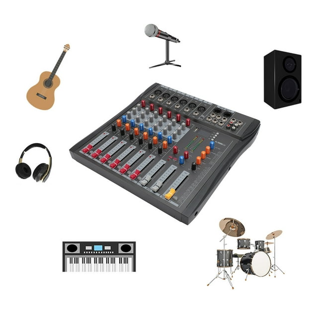 Mezclador De Sonido De 6 Canales, Mezclador Estéreo De 6 Canales Plug And Play Iron Shell 100-240V Para Podcasting Para Estudio