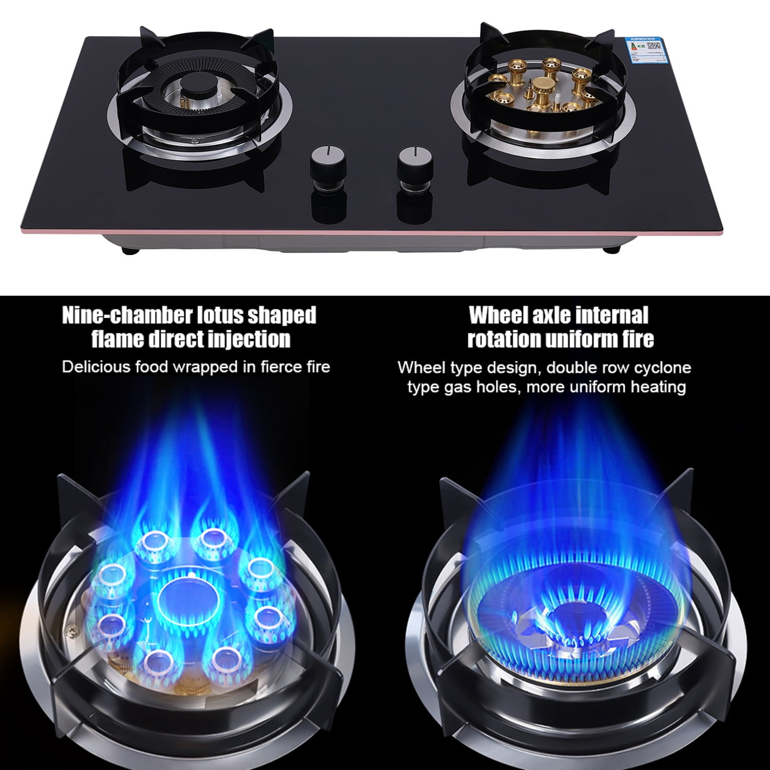 TOOL1SHOoo Gas Cooktop, 2-Burner Tempered Glass Gas Stovetop Built-in Natural Gas Cooker with Gas Regulator 28.7x16.1 inch Black