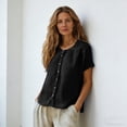thumbnail image 5 of Kelon Short Sleeve Womens Linen Cotton Tops Vacation Casual Outfits Blouses Dressy Casual Summer Outfits 2026, 5 of 9
