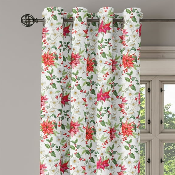 Ambesonne Floral Grommet Curtain Single Panel, Christmas Flowers Buds, 50"x60", Pink Green White