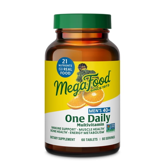 MegaFood Men's 40 Multivitamin - Vitamins B, D3, Zinc - Immune Support - 60 Servings