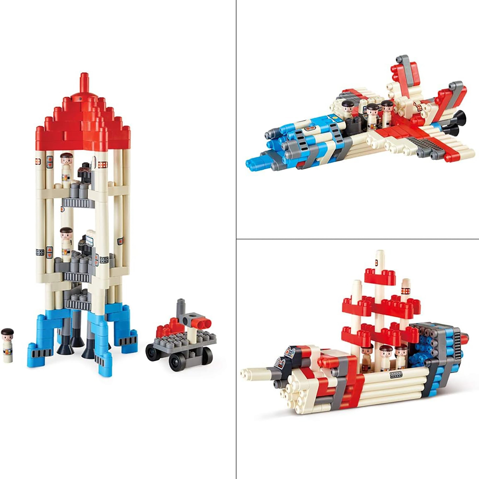 Hape PolyM Adventure Rocket Red Blue White 138pc Building Block Toy Set Figurine Build Play Open Play Inspiration Card Toddlers Kids 2 Walmart