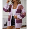thumbnail image 4 of SWSMCLT Women's Long Sleeve Cardigan Long Sweater Knit Thick Winter Open Front Top Oversized Soft Warm Spring Purple Large, 4 of 5