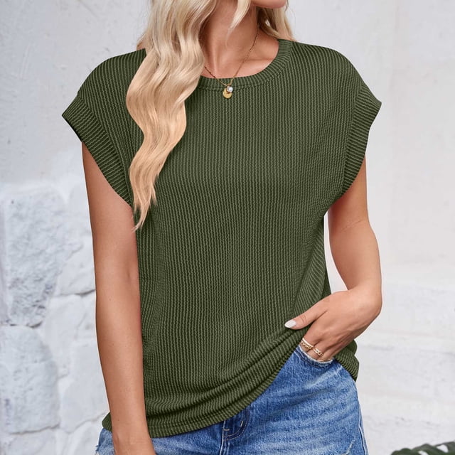 AherBiu Womens Tank Tops Crew Neck Sleeveless Summer Causal Trendy Loose Solid Color Going out Tops