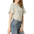 thumbnail image 5 of Allegra K Women's Floral Butterfly Short Sleeve Round Neck Casual Blouse Tops, 5 of 7