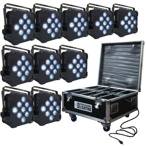 LED Battery Powered Wireless DMX 10 Up Lights with Case 9x5w RGBAW