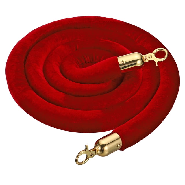 Unique Bargains 7 Feet Red Velvet Stanchion Rope, Crowd Control Barrier Rope with Snap Hook, Golden