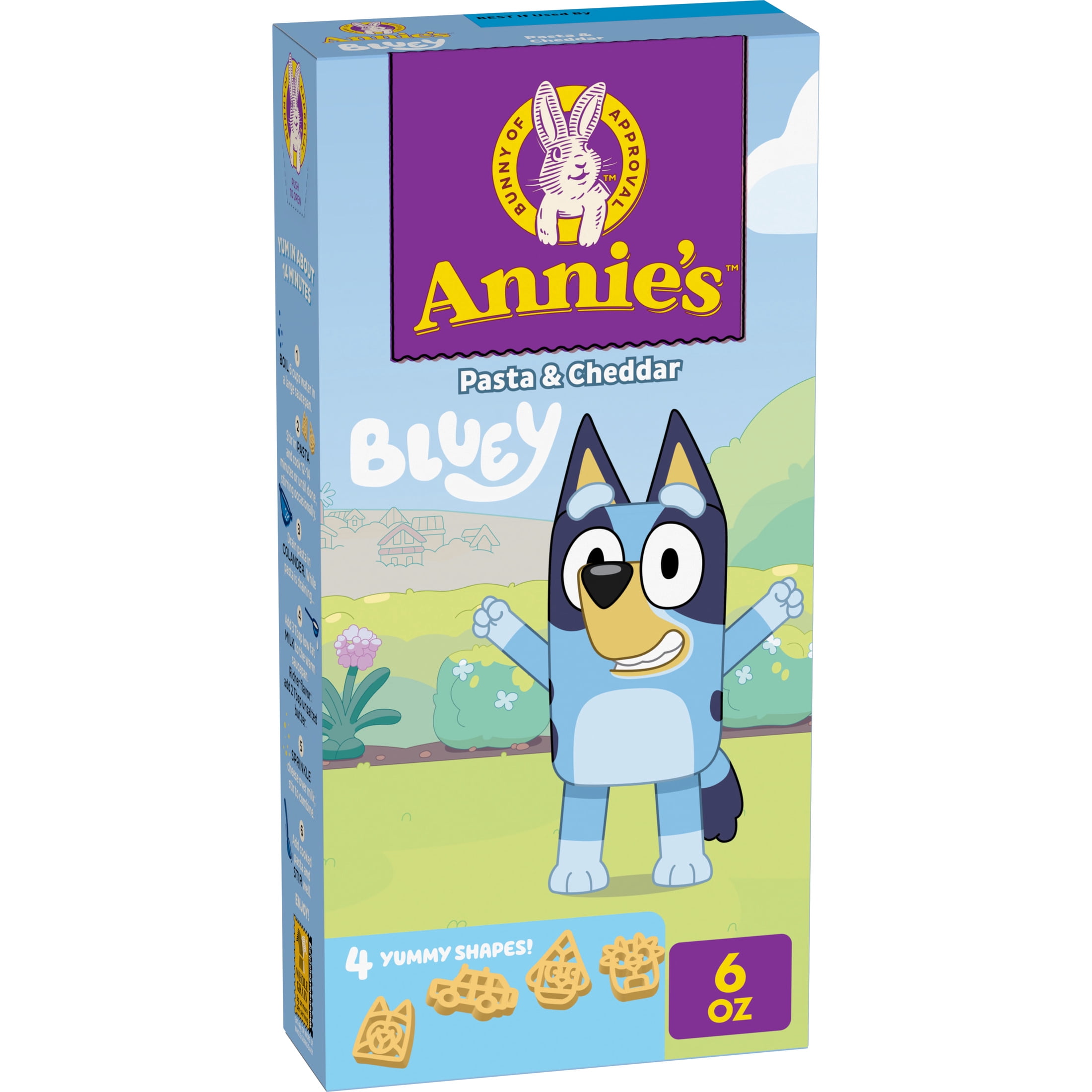 (3 pack) Annie's Bluey Shapes Pasta and Cheddar, Less Sodium, 6 oz