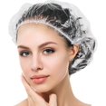 thumbnail image 1 of 100PCS Disposable Shower Caps, Individually Wrapped Waterproof Shower Caps, Home Use, Hotel Portable Travel - Transparent, 1 of 5