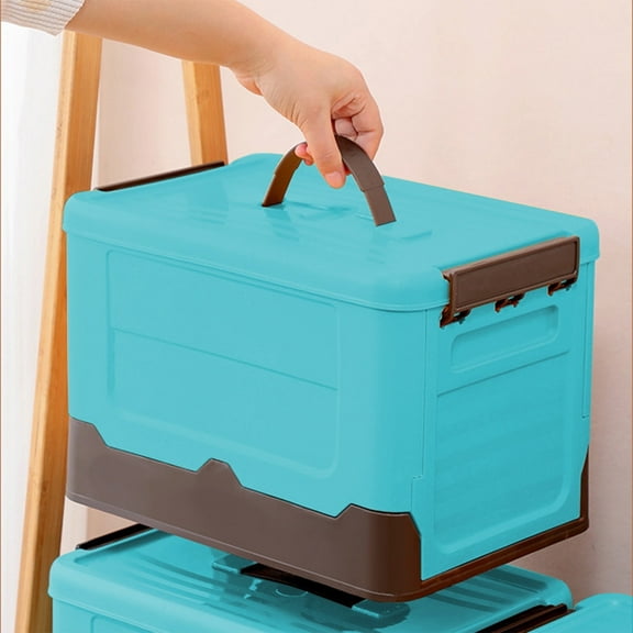 Violete Foldable Storage Box with Wheels | Plastic Organizer Bin Yellow/Orange/Blue 34x23x23cm | Side Opening, Waterproof Lid, Portable Collapsible Car Trunk Container for Home Organization, Outdoor