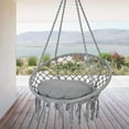 thumbnail image 6 of Hammock Chair Macrame Swing, Room Decor Handmade Knitted Hanging Cotton Rope Chair  Install Tool for Bedroom Living Room Patio Deck Yard Gray, 6 of 8