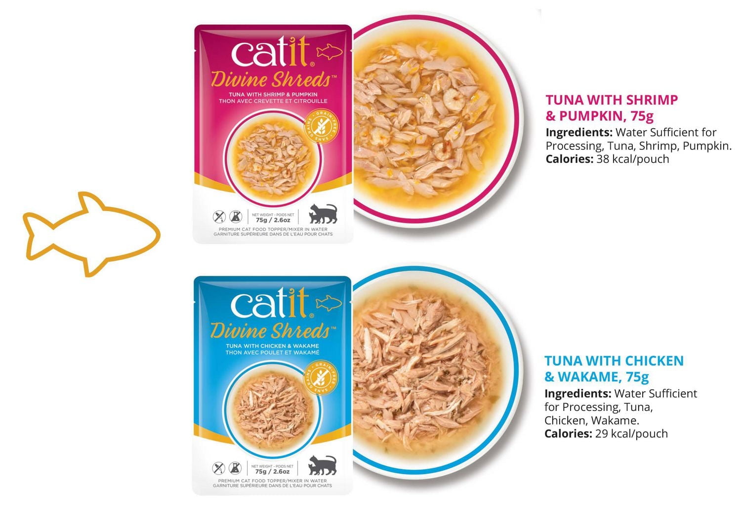 Garniture Divine Shreds pour chats, Thon avec poulet et wakamé, 75 g