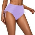 thumbnail image 2 of High Waisted Drawstring Pleated Swimsuit for Women, Nylon Spandex Blend, Removable Padded Bra, High Cut Leg, Solid Color, Beach Pool Swimming, 2 of 5