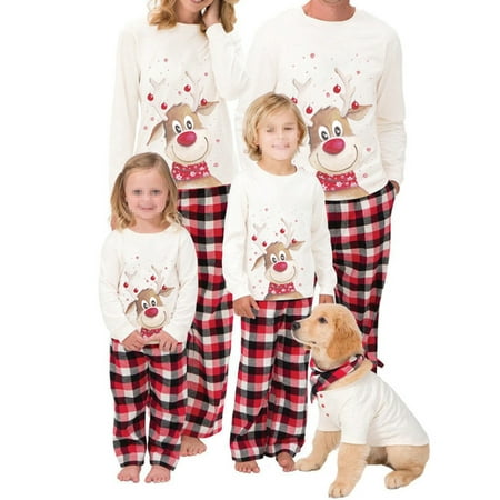 

Afunbaby Family Christmas Pajamas Matching Sets Reindeer Plaid Family Xmas Sleepwear Christmas Nightwear Long Pajamas Set