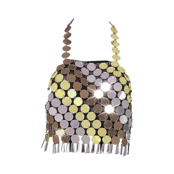 Sujetador de cadena corporal Fernando de lentejuelas de metal Crop Top Boho Mujeres ahueca hacia fuera