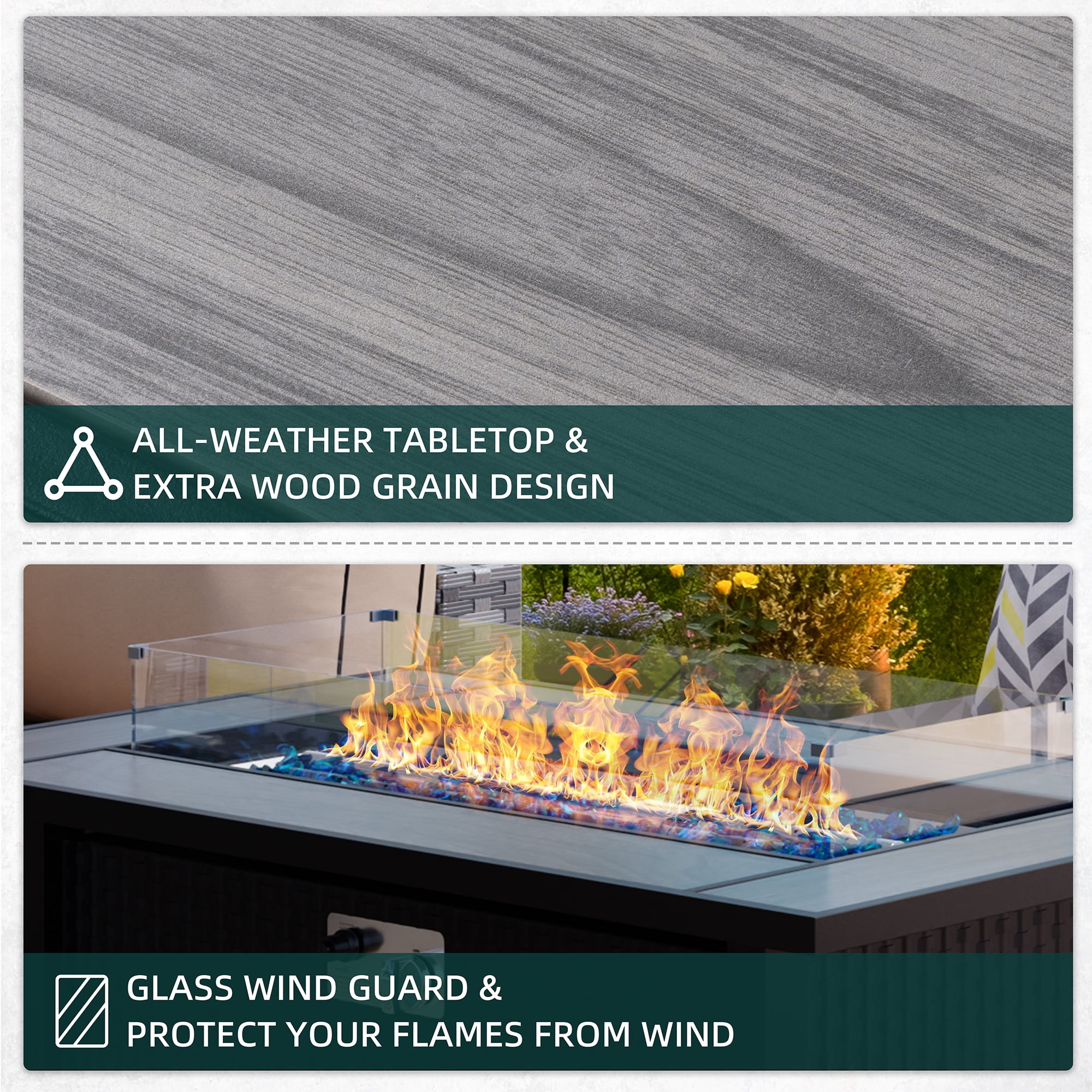 Walsunny 45" Propane Fire Pit Table 50,000 BTU Steel Gas Fire Pit with Removable Lid & Waterproof Cover and Tables