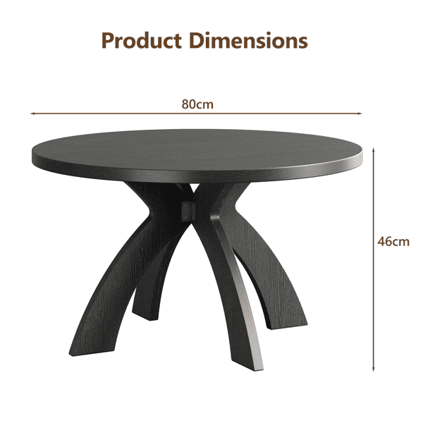 Round Coffee Table, 31.5 Inch Circular Center Table with Curved Cross Legs, Melamine Laminated MDF Accent Table for Living Room, Apartment, Black