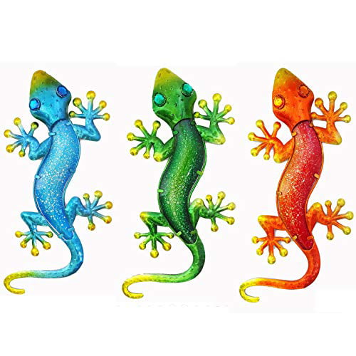 14,8 pouces de long Liffy Metal Gecko Outdoor Wall Art Glass Lizard Decor Décorations de jardin bleu pour Patio ou porte