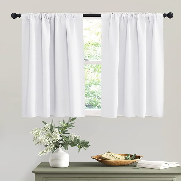 Rosnek 2 Panels Blackout Kitchen Curtains 23 Inch Length Small Cafe Curtains Short Window Curtains for Bathroom Basement, White