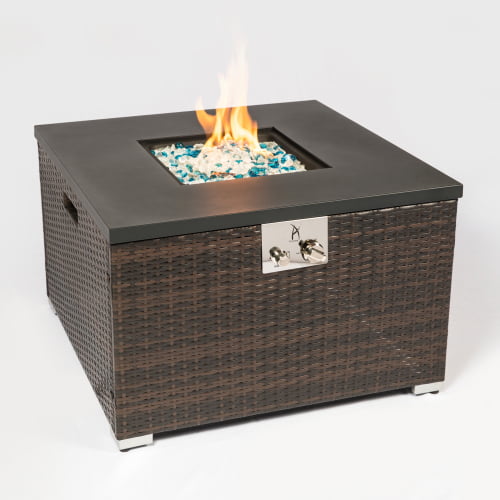 Gas Fire Pit 32 Inch Square Dark Brown, Are Outdoor Gas Fire Pits Safe