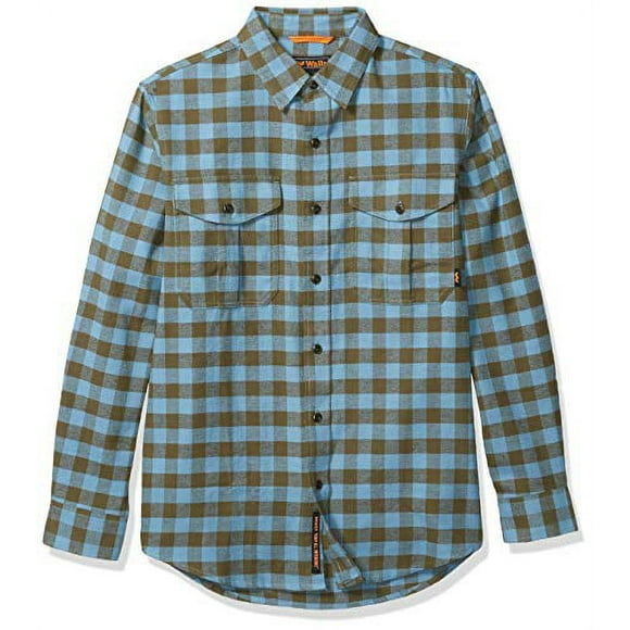 Walls Men's Brahma Long Sleeve Heavyweight Brushed Flannel Shirt, Grape Leaf/Blue Heaven Buffalo Plaid, Large