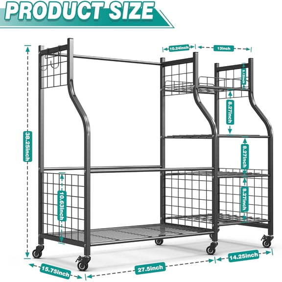 EVERHANGER Golf Bag Storage Organizer, Freestanding Holder Stand with Lockable Wheels for Garage