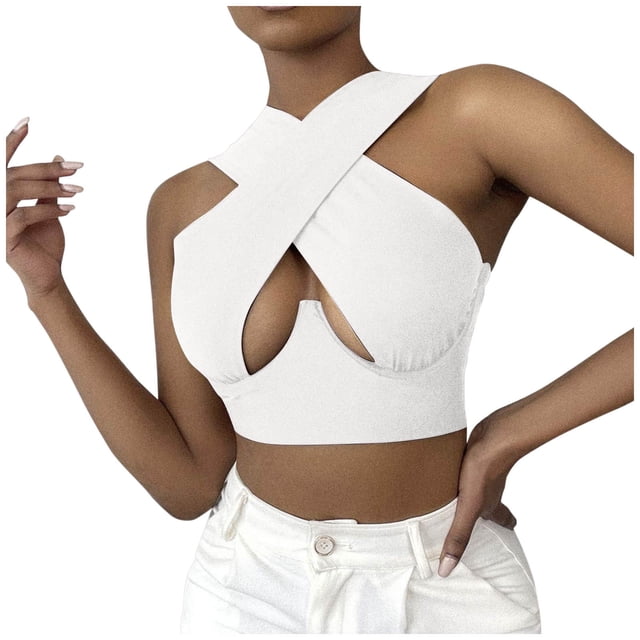 HBFAGFB Débardeur pour Femmes Col Suspendu Découpé Mode Simple Sans Manches Chemises Blanc Taille P