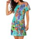 thumbnail image 2 of Easygdp Cartoon Map Of Europe Camisón de manga corta para mujer, informal, estampado, 2 of 6
