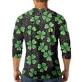 thumbnail image 4 of Men’s Long Sleeve Henley Shirt with Shamrock Print Casual Crew Neck Pullover Lightweight Top for Everyday Wear Green 3XL, 4 of 4