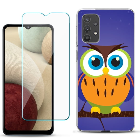 Slim-Fit TPU Phone Case compatible with Samsung Galaxy A32 5G, with Tempered Glass Screen Protector, by OneToughShield ® - Night Owl