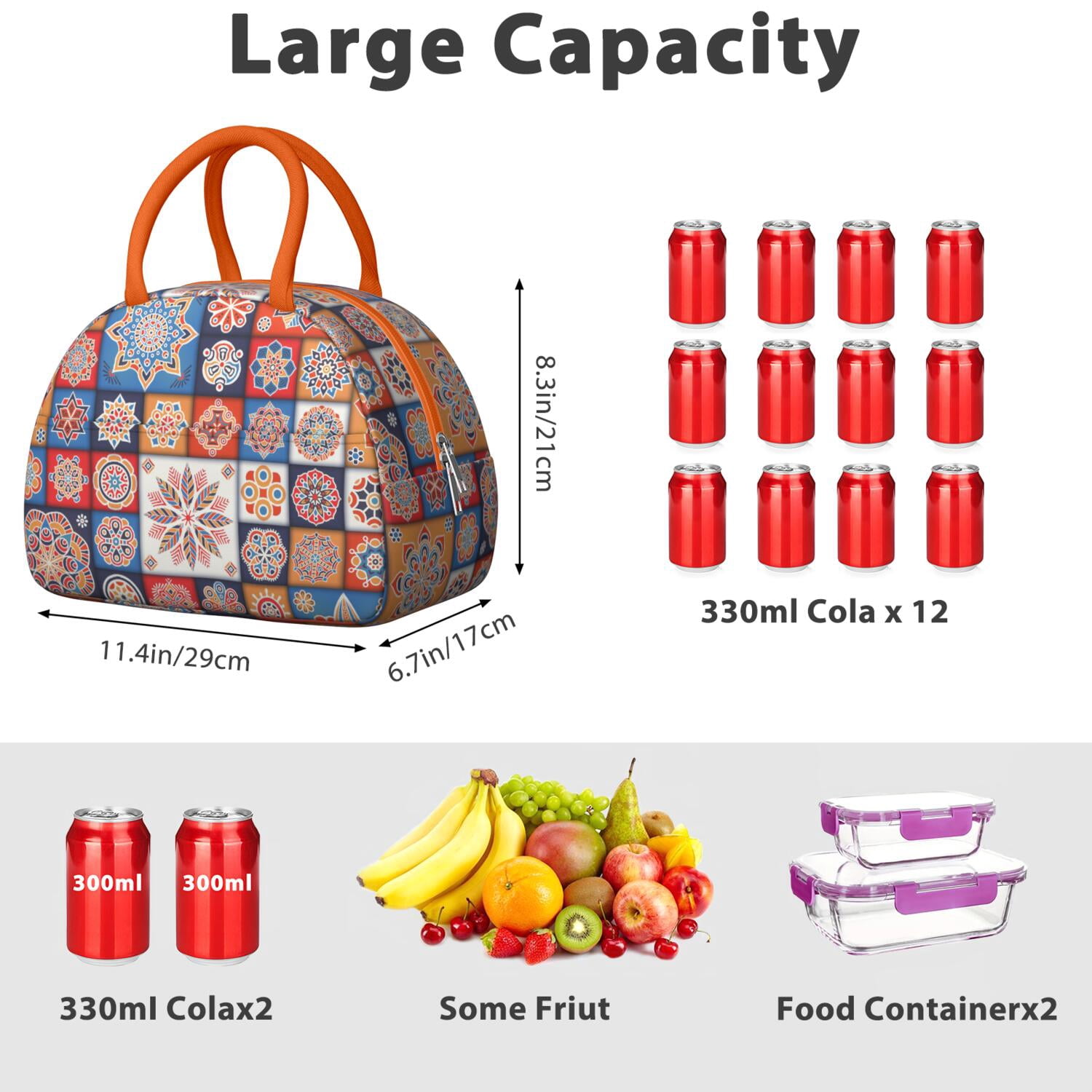 Rustic Bohemian Lunch Tote for Women, Ethnic Style Insulated Lunch Bag with Retro Hippie Patterns, Reusable Leakproof Cooler for Office or Picnic Use