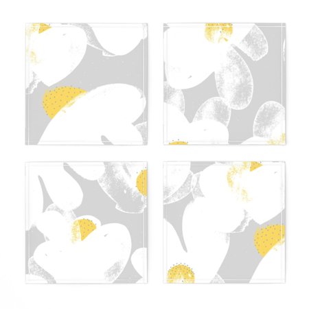 

Linen Cotton Canvas Cocktail Napkins (Set of 4) - Wildflowers Gray Botanical Painterly Retro Spring Painted Bold White Big Yellow Floral Mod Vintage Print Cloth Cocktail Napkins by Spoonflower