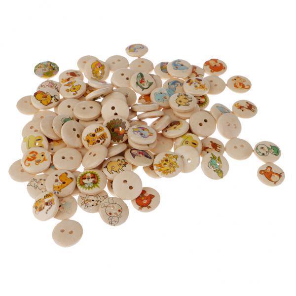 2x 100 Pcs de de para Tejer para Decoracion de Album de Recortes Decoración de Ropa Sunnimix Botones redondos de madera impresos