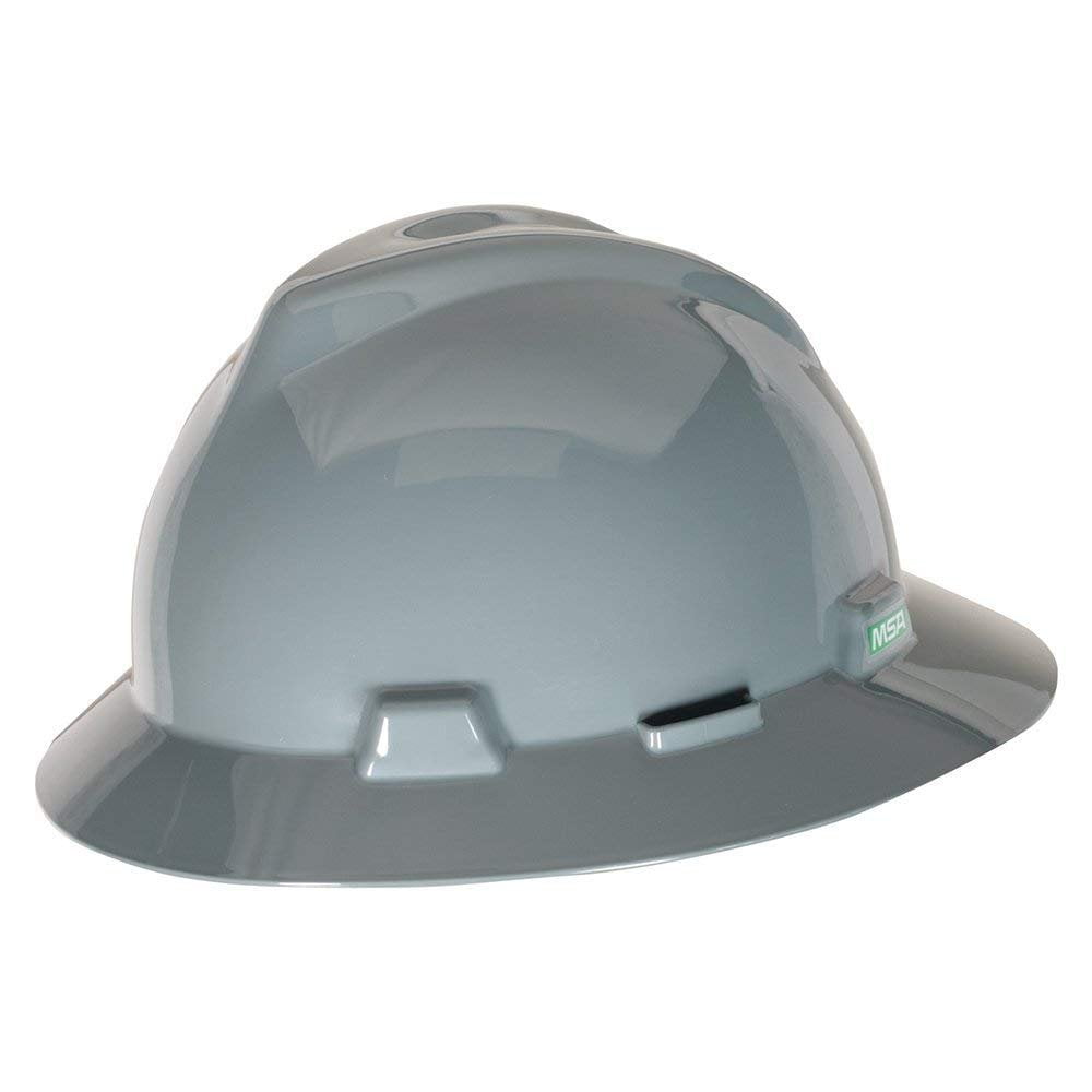 MSA 475367 V-Gard Full-Brim Hard Hat With Fas-Trac III Ratchet Suspension  Polyethylene Shell, Superior Impact Protection, Self Adjusting Crown Straps - Standard Size in Navy Gray