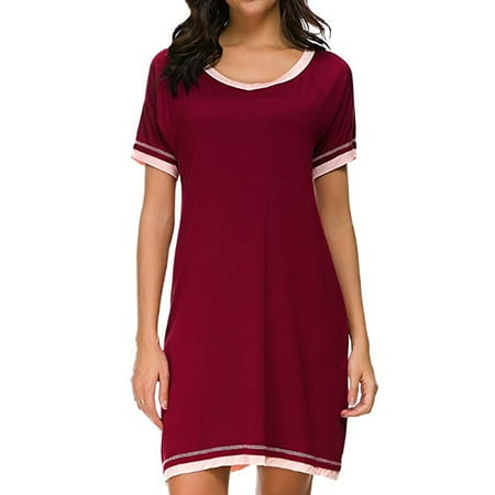 

Sonbest Women Sexy Pajamas Cotton Solid Color Round Neck Short Sleeve Nightdress Lingerie Home Clothing Nightgown Nightdress