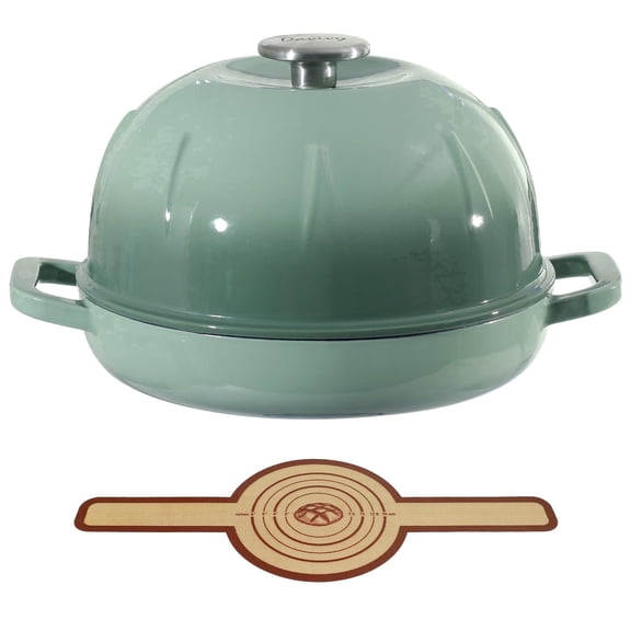 Davivy 5QT Enameled Dutch Oven for Sourdough Bread, Green – Glossy Bread Oven with Sealing Lid & Dual Handles – Includes Silicone Bread Sling
