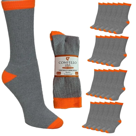 Comfello Men’s Cushion Crew Work Socks, Reinforced Heel & Toe, Moisture Wicking 12 Pack