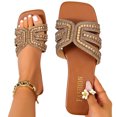 thumbnail image 4 of Samdudou Flat Sandals for Women Trendy Square Open Toe Slip On Slides Sparkly Rhinestone Embellished Straps Dressy Summer Shoes Bling Beach Footwear Casual Vacation, 4 of 9