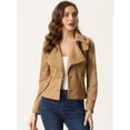 thumbnail image 3 of Chaquetas de Gamuza Sintética para Mujer con Cuello de Solapa Moto Biker Jacket Camello L, 3 of 6